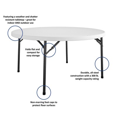 Cosco 60" Round Folding Table, White (14160WSP1E)