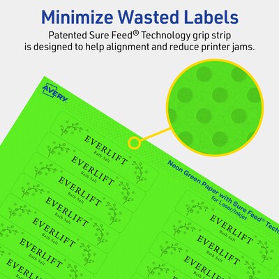 Avery Laser/Inkjet Multipurpose Rectangle Labels, 5/8" x 3", Neon Green, 2560/Box (94214)