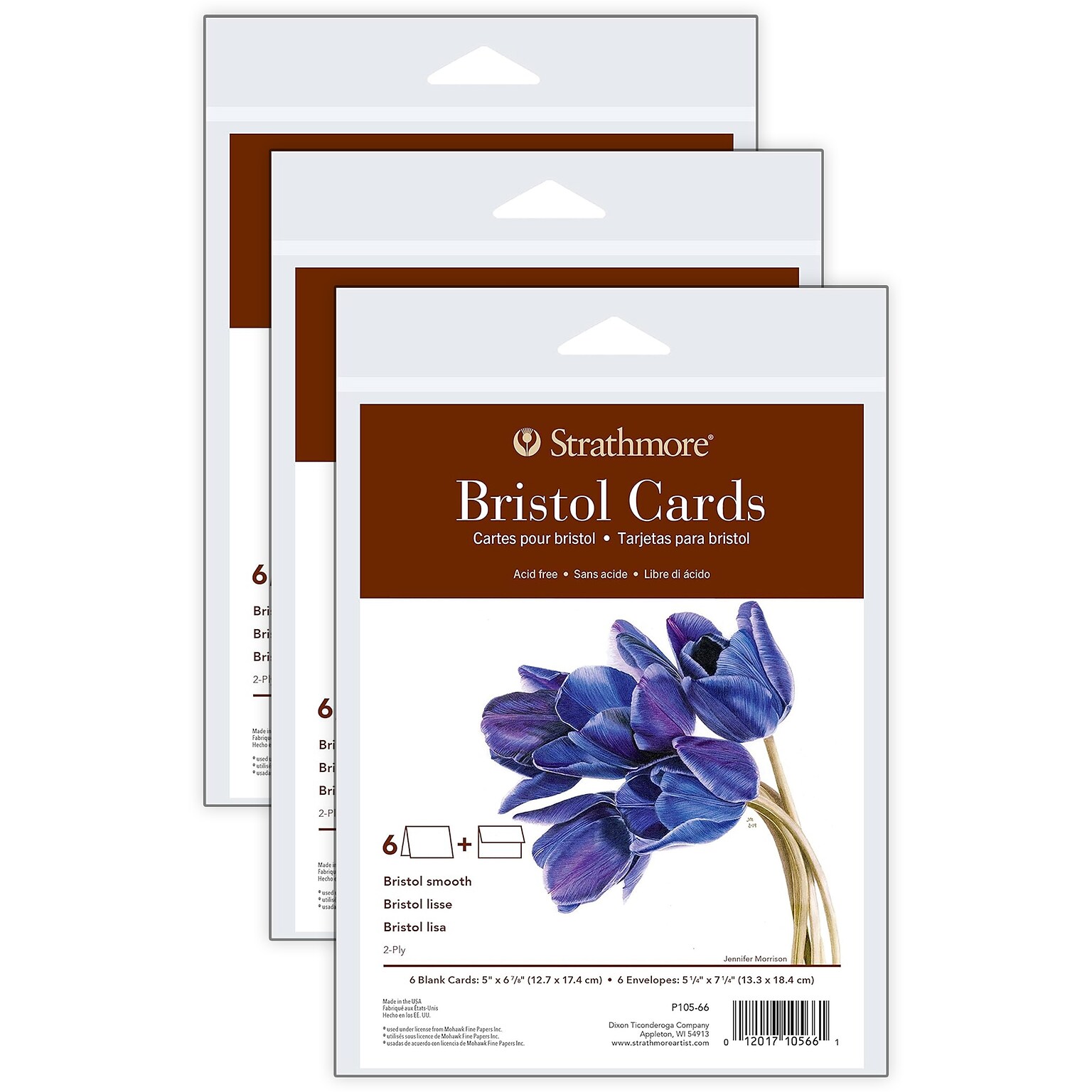 Strathmore 400 Series Bristol Cards & Envelopes, 6.875 x 5, White, 6/Pack, 3 Packs/Bundle (STTP10566-3)