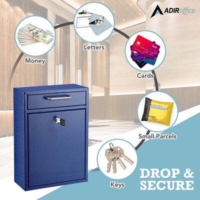 AdirOffice Large Wall Mounted Drop Box with Suggestion Cards, Key Lock, Blue (631-04-BLU)