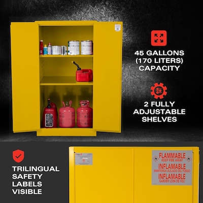 FireKing Flammable Liquids Storage Cabinet, 60 gal, Automatic Close, Yellow (SC60-AC-Y)