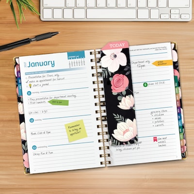 2027 Excello Brands 6 x 8 Weekly & Monthly Standard Planner, Paperboard Cover, Black Floral Pink (FSHN-CY27-58-06)