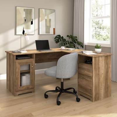 Bush Furniture Cabot 60"W Wood L-Shaped Computer Desk, Reclaimed Pine (WC31530K)