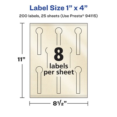 Avery Pearlized Ivory Decorative Edge Multipurpose Labels, 1" x 4", Ivory, 200/Pack (94115)