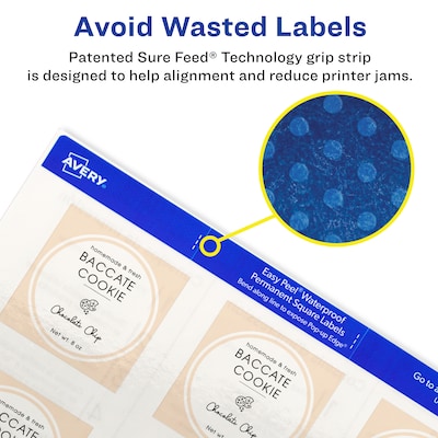 Avery Waterproof Laser/Pigment-Inkjet Square Labels, 2" x 2", Glossy White, 96 Labels/Pack (64510)