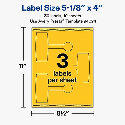 Avery Laser/Inkjet Sealing Labels, 5-1/8" x 4", Bright Yellow, 30 Labels/Pack (19479370716)