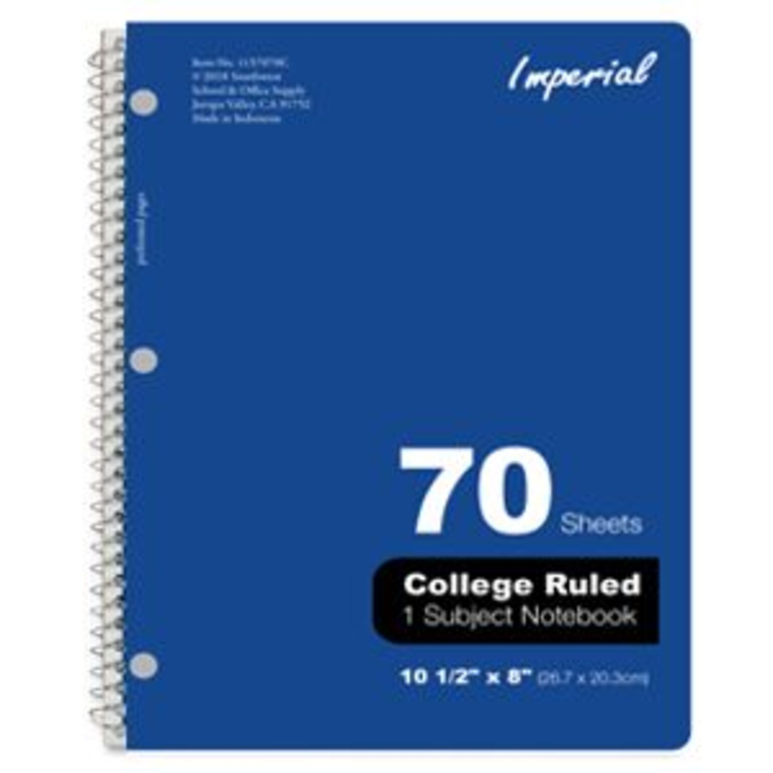 Imperial Notebooks, College Ruled, 70 Sheets, Assorted Colors (SSS1157070C)