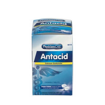 PhysiciansCare Antacid Chewable Tablets, 2/Packet, 125 Packets/Box (90110)