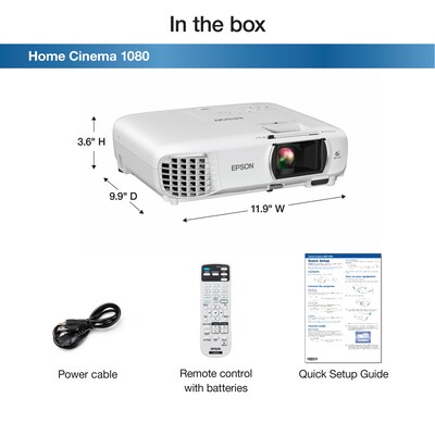 Epson Home Cinema 1080 3LCD 1080p Portable Projector, White (V11H980020)