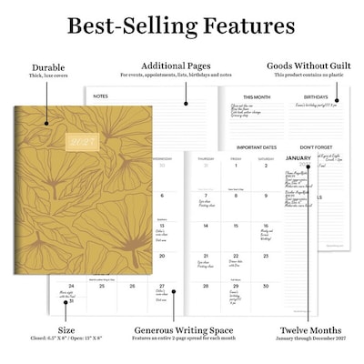2027 TF Publishing Goldenrod 6.5" x 8"  Monthly Standard Planner, Paperboard Cover, Multicolored (27-4204)