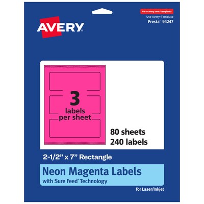 Avery Rectangle Laser/Inkjet Multipurpose Labels, 2.5 x 7, Neon Magenta (240/Box)