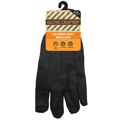 Glove Crafter Mens 9 oz. Classic Jersey Work Gloves, Dark Brown, 6/Pack, 12 Packs/Carton (13051)
