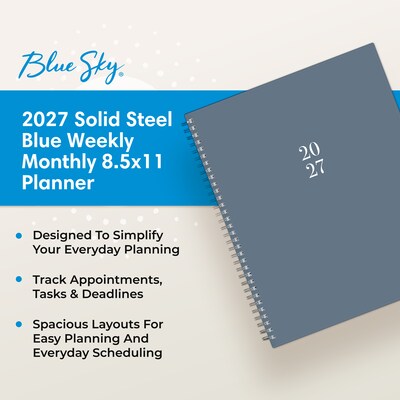 2027 Blue Sky 8.5" x 11" Weekly & Monthly Planner, Steel Blue (164272)