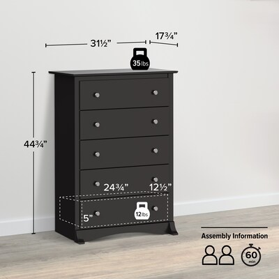 Prepac 44.75" Sonoma 5 Drawer Chest, Black (BDC-3345-K)