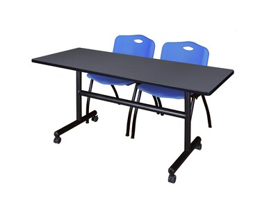 Regency Kobe 60 Flip Top Mobile Training Table- Grey & 2 M Stack Chairs- Blue