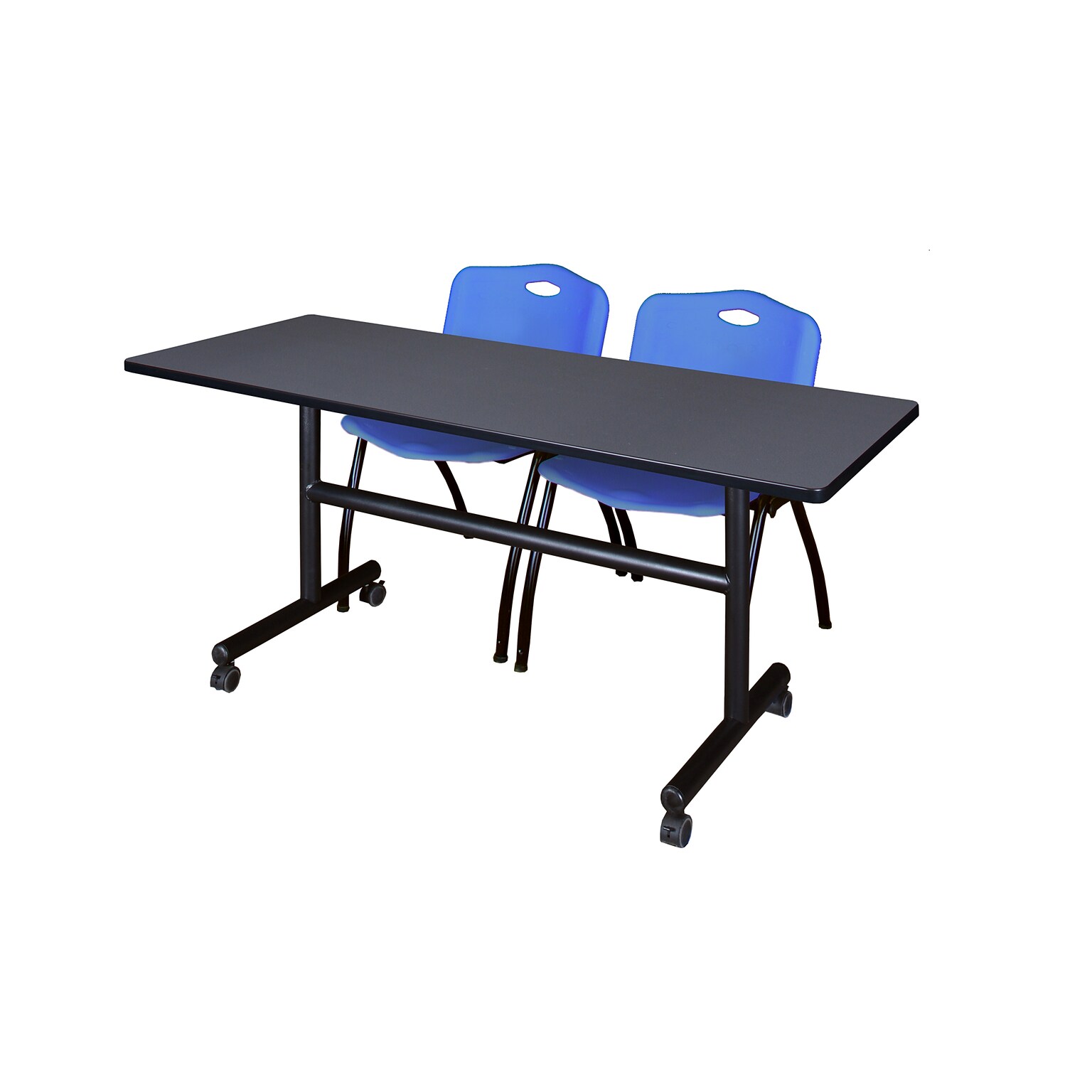 Regency Kobe 60 Flip Top Mobile Grey Training Table & 2 M Stack Chairs, Blue (MKFT6024GY47BE)