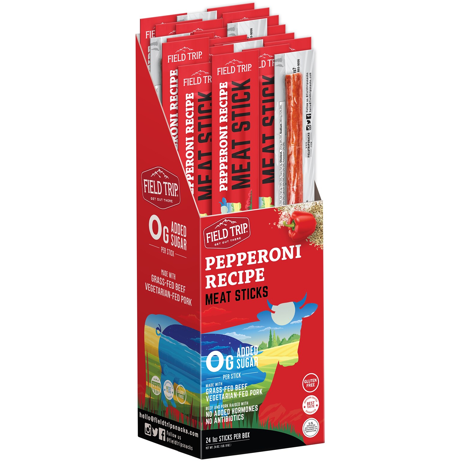 Field Trip Pepperoni Recipe Beef and Pork Meat Stick, 1 oz., 24/Box (C01002406MH)