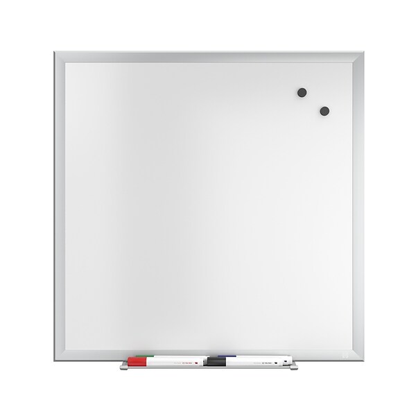 TRU RED™ Magnetic Steel Dry Erase Board, Satin Frame, 2' x 2