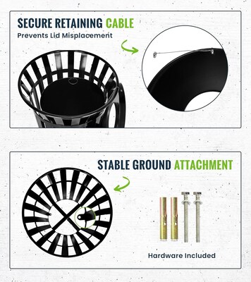Alpine Industries Metal Outdoor Trash Can with Flat Lid and Liner, 38 Gallon, Black (479-38)