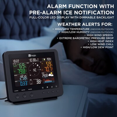 Logia 7-in-1 Weather Station Indoor/Outdoor Weather Station w/ Temperature Humidity, Alarm & More (LOWSC710B)
