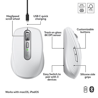 Logitech MX Anywhere 3S Wireless Mouse, Pale Gray (910-006944)