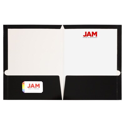JAM Paper Glossy 2 Pocket Cardstock Presentation Folder, Black, 50/Box (385Gblc)