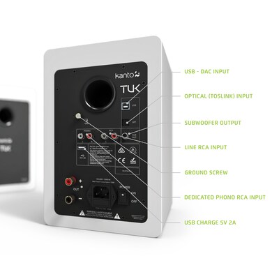 Kanto TUK TUKMW 260W Indoor Shelf Speaker, Matte White