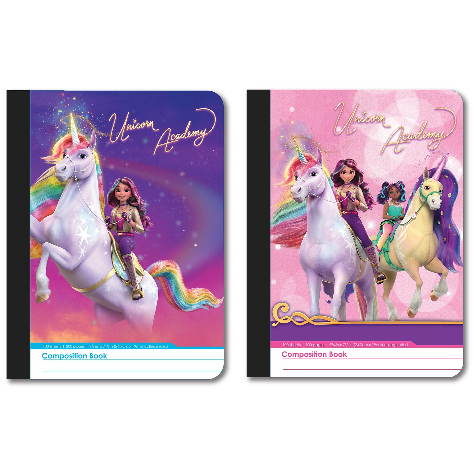Inkology Unicorn Academy 1-Subject Composition Notebooks, College Ruled, 100 Sheets, Assorted Colors (INK-47922-12PDQ)