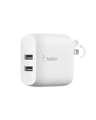 Belkin BoostCharge Dual USB-A Wall Charger, 24W, White (WCB002DQWH)