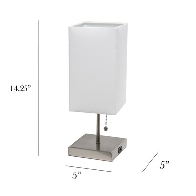 Simple Designs Petite Stick Lamp with USB Charging Port and Fabric Shade, White, 2/Pack (LC2003-WHT-2PK)