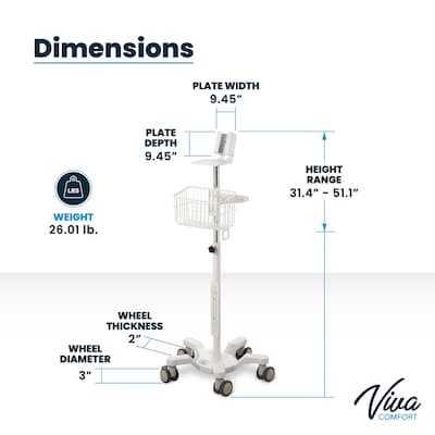Viva Comfort Easy Mobility Secure Mounting Mobile Stand for Covidien PM10N Vital Signs Monitor, White (ADI912-C-MP-05-MK)