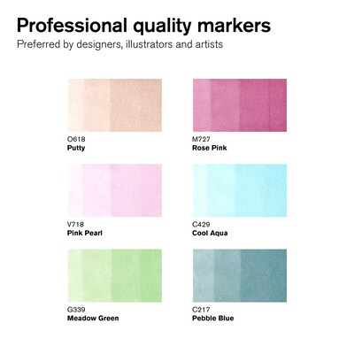 Winsor & Newton Promarker Dual-Tip Brush Alcohol Based Marker, Pastel Tones, 6/Pack (WNX0290125)