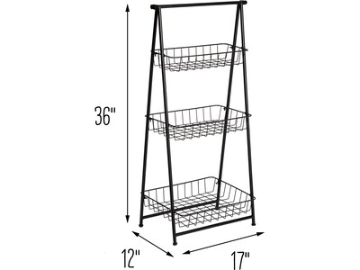 Honey-Can-Do 3-Tier Metal Stand Alone Folding A-Frame Entryway Shelf, 17", Black (SHF-08580)