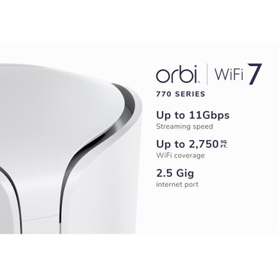 Netgear Orbi 770 BE 11000Mbps Tri-Band Mesh Wi-Fi 7 Router, White (RBE770-100NAS)