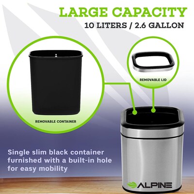 Alpine Industries Stainless Steel Trash Can with Liner, 2.6 Gallon (ALP470-10L)
