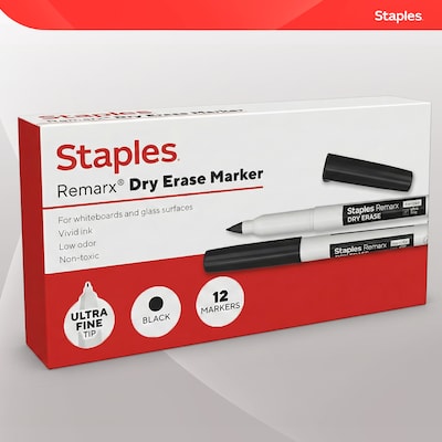 Staples Remarx Dry Erase Marker, Ultra Fine Tip, Black, 12/Pack (ST62957)