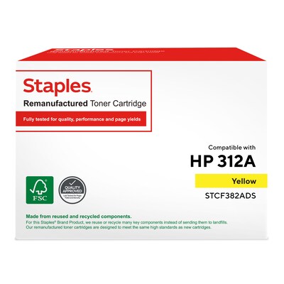 Staples Remanufactured Yellow Standard Yield Toner Cartridge Replacement for HP 312A (TRCF382ADS/STCF382ADS)