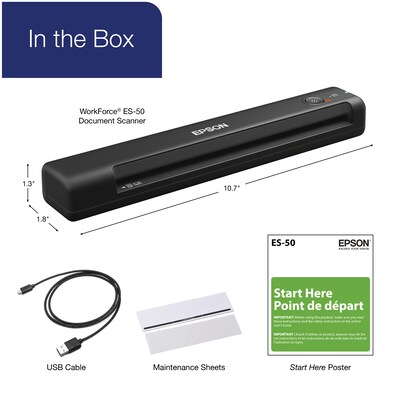 Epson WorkForce ES-50 Portable Document Scanner, Black (B11B252201)