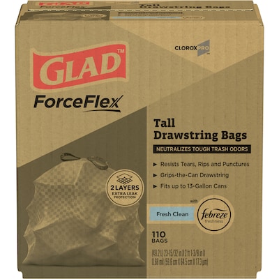 CloroxPro Glad 13 Gallon Drawstring Kitchen Trash Bag, Fresh Clean Scent, Gray, 110 Total Bags (22656)