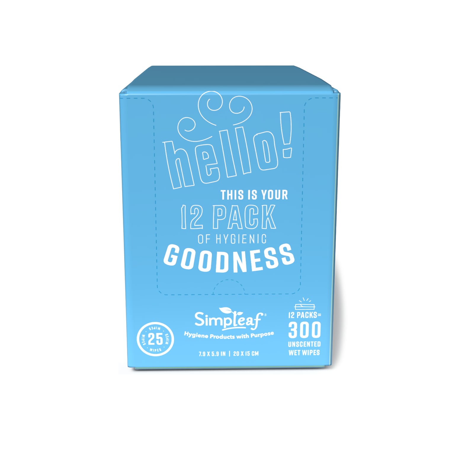 Simpleaf Unscented Flushable Wipes, 25 Single Wipes/Pack, 12 Packs/Box (S-002-12pack)