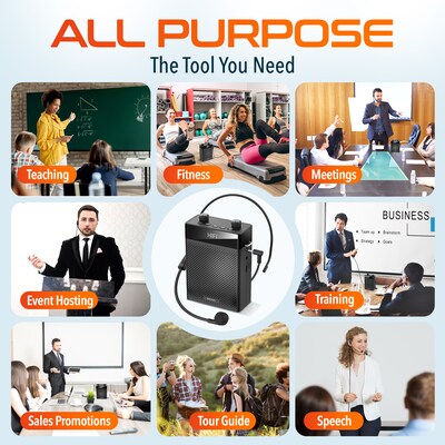 Delton A565 Tour Guide or School Portable Voice Amplifier with Wired Headset Microphone, Black (DVA565)