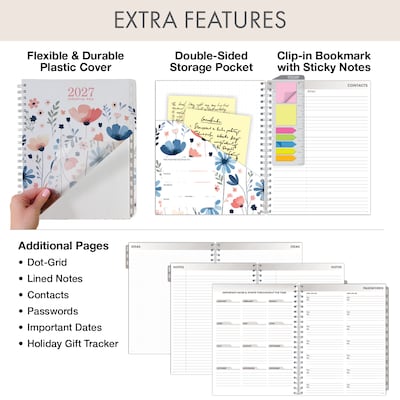 2027 Excello Brands Essential Pro 8.5" x 11" Weekly & Monthly Planner, Colorful Botanicals (ESPRO-CY27-8511-30)