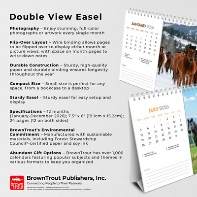 2026 BrownTrout Horse Lovers 7.5" x 6" Monthly Desk Calendar (9798330703685)