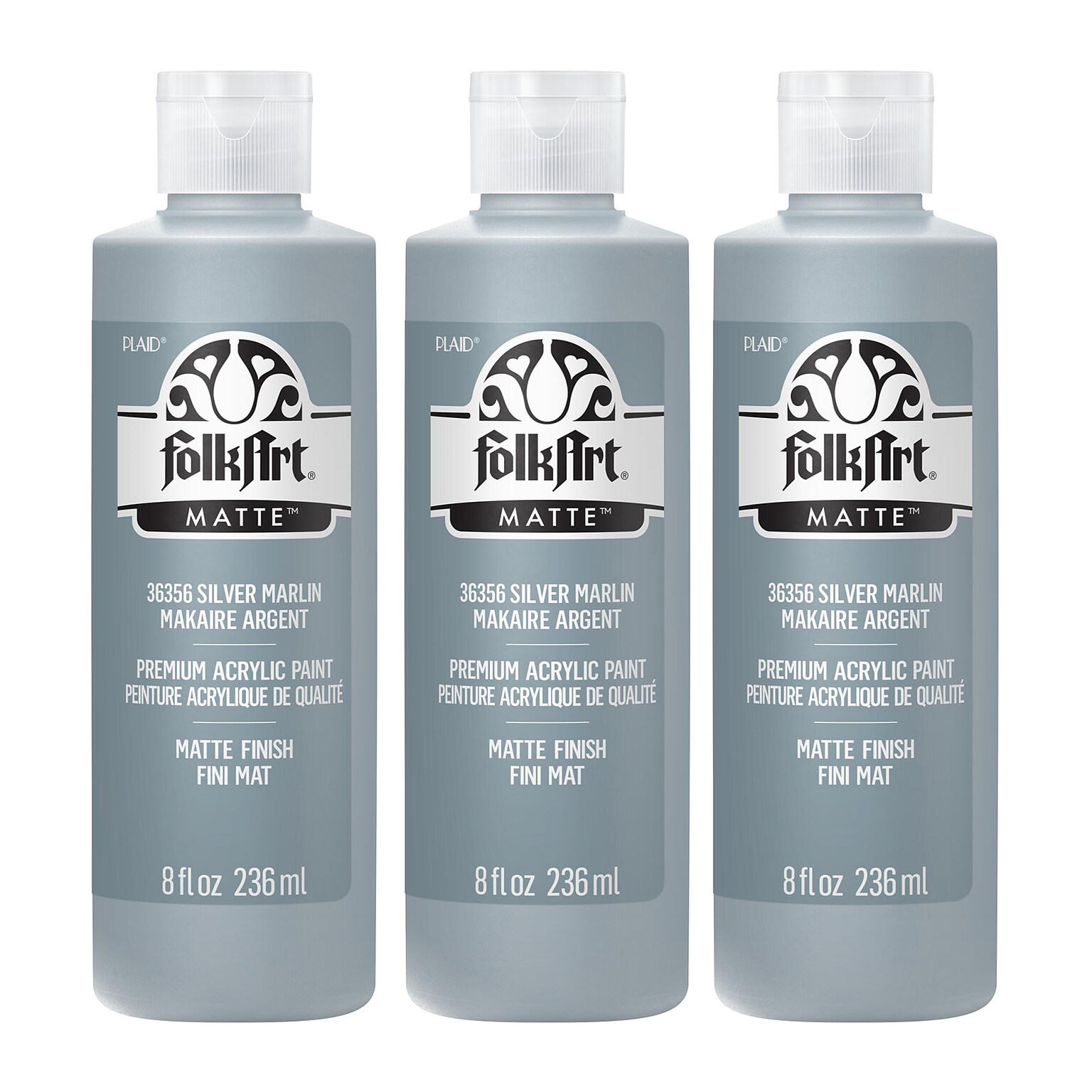 FolkArt Acrylic Paint Matte, 8oz., Silver Marlin, 3/Pack (FLK36356-3)