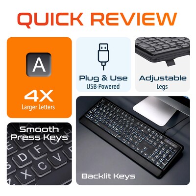 Delton KB20 Large Button/Key Keyboard with Backlight, Black (DBKBG20)