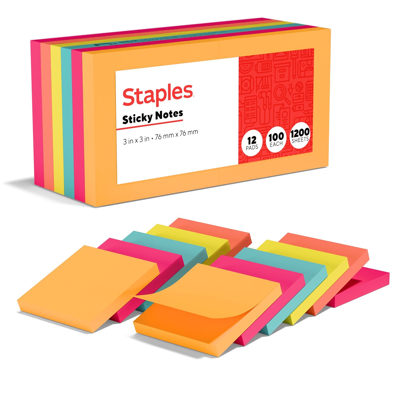 Staples Notes, 3 x 3, Dusk to Dawn Collection, 100 Sheet/Pad, 12 Pads/Pack (S-33BR12/52567)