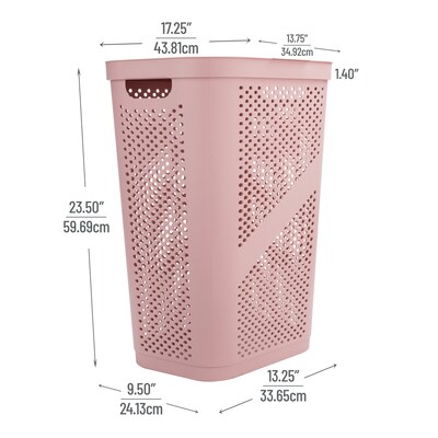 Mind Reader 15.85-Gallon Slim Laundry Hamper with Lid, Plastic, Pink (HBIN60-PNK)
