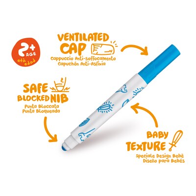 CARIOCA Baby Washable Kids Markers, Rounded Nib, Assorted Colors, 6/Pack, 3/Bundle (CRA42813-3)