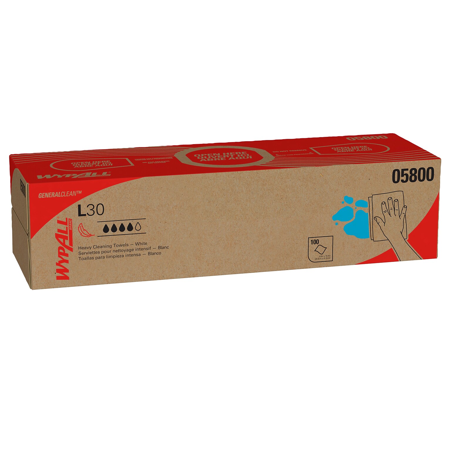 WypAll GeneralClean L30 Durable Fibers Cleaning Wipers, 9.8 x 16.4, White, 100 Wipers/Box, 8/Carton (05800)