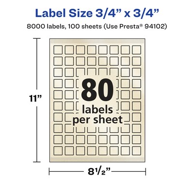 Avery Pearlized Ivory Square Multipurpose Labels, 3/4" x 3/4", Ivory, 8000/Box (94102)